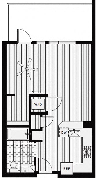 S1 &#x2013; 0 Bedroom 1 Bath Floor Plan Layout &#x2013; 567 Square Feet