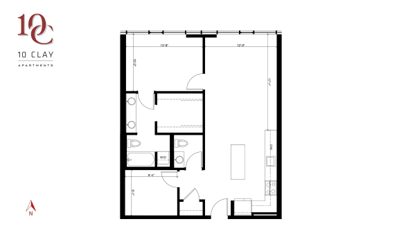 1 Bedroom 1.5 Bath Plus Den Floor Plan at 10 Clay Apartments, Seattle, 98121