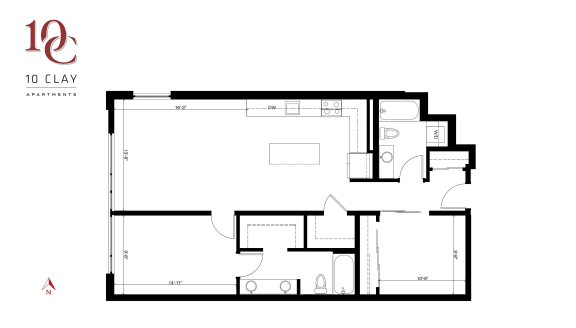 2 Bedroom 2 Bathroom Plus Den Floor Plan at 10 Clay Apartments, Seattle, WA