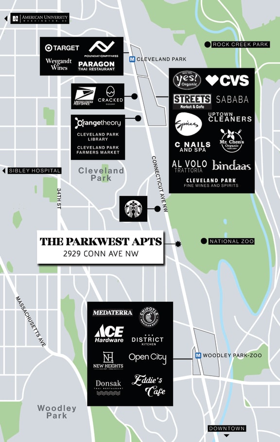 a map of the parkway area of downtown