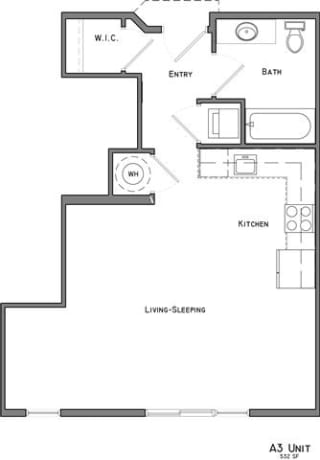 Peony studio floor plan at Villas of Omaha at Butler Ridge