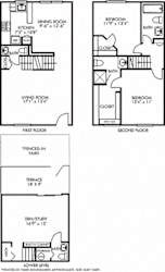 Burberry with yard. 2 bedroom townhome with den. Kitchen with bartop open to living/dinning rooms. 2 full bathrooms + 2 powder rooms. Patio/balcony open to yard.