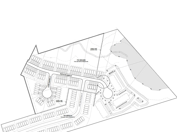 A black and white architectural site plan for a residential complex.