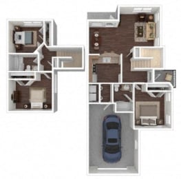 Image of 3 bedroom 2 bath apartment layout