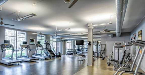 a gym with cardio machines and other exercise equipment