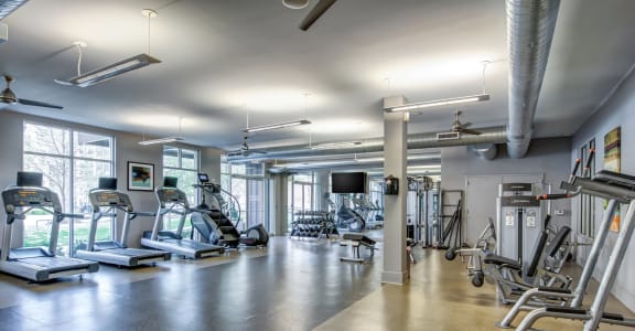 a gym with cardio machines and other exercise equipment