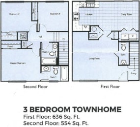  Floor Plan 3 bed 2.5 bath Townhome