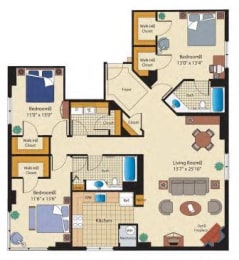 Three bedroom apartment floor plan bethesda md