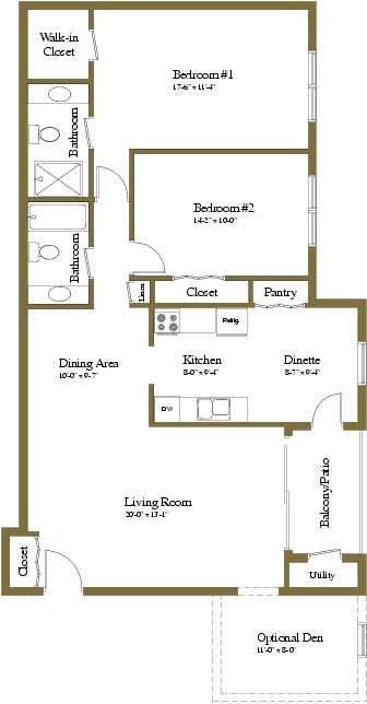 2 bedroom 2 bathroom floor plan at Cromwell Valley Apartments in Towson MD