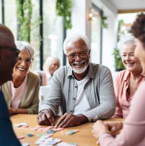 A group of seniors playing a board game together.