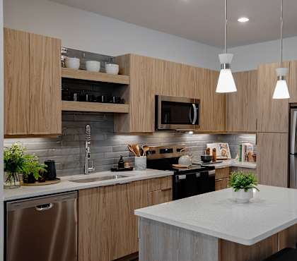 Honey Design Kitchen Side View at The Edley in Atlanta GA
