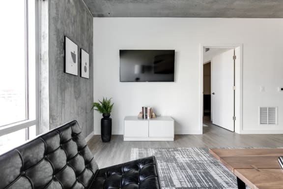 Living Room With TV at an Art Museum at The Locks Tower in Richmond, Virginia