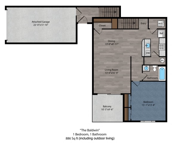 1 bed 1 bath floor plan E at The Flats on Houk, Delaware, OH