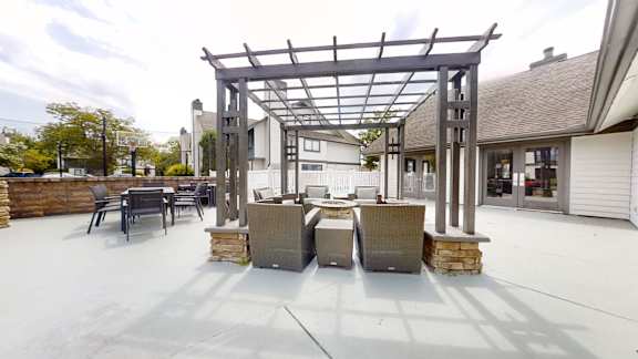 Courtyard Patio With Ample Sitting at Avia Lofts at Maple Road, Amherst, NY, 14221