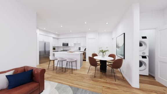a living room and kitchen with a table and chairs at Anacapa Canyon, Camarillo, 93012