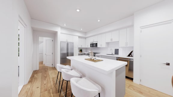 a white kitchen with a white counter top and white chairs at Anacapa Canyon, Camarillo, 93012