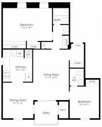 2 Bedroom Floor Plan at The Apartments at Hunters Glen, Frederick, 21702