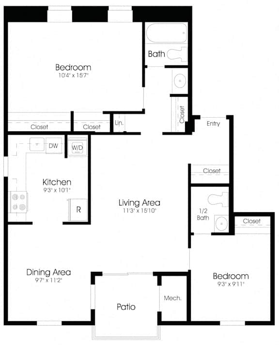 2 Bedroom Floor Plan at The Apartments at Hunters Glen, Frederick, 21702