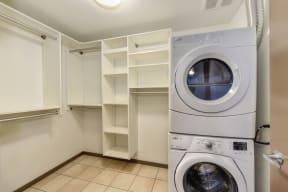 Full Size In Unit Washer Dryer with Shelves, Cubbies and Clothes Hanging Rod