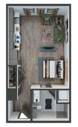 Mosholu Studio Apartment. Custom Built-in Hall Tree. 1 Full bath with pocket door, standalone shower. Washer/Dryer. Kitchen with Pantry.