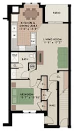 Breckenridge floor plan at New Kent Apartments in West Chester, PA, offering one bedroom, one bathroom, and an inviting living space for comfort and style