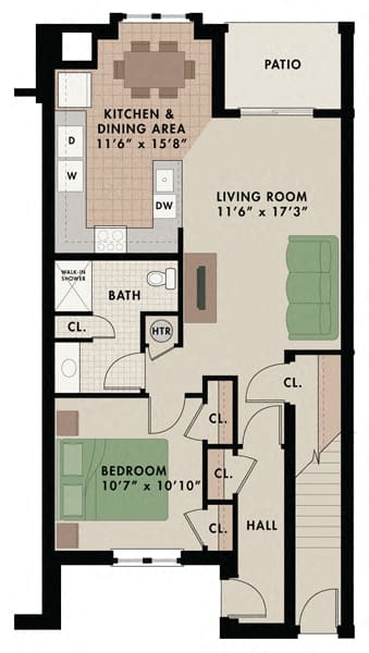 Breckenridge floor plan at New Kent Apartments in West Chester, PA, offering one bedroom, one bathroom, and an inviting living space for comfort and style
