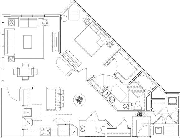 616 at the village one bedroom floor plan