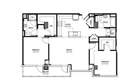 2 bedroom 2 bath Floor Plan D3 Penthouse at 1919 Market St., Philadelphia, PA
