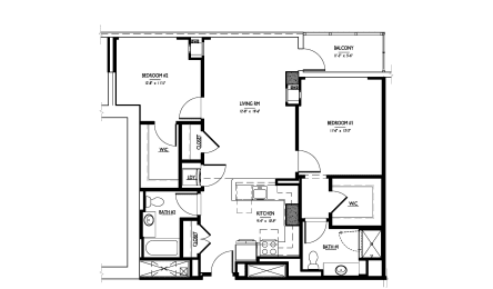 2 bedroom 2 bath Floor Plan D7 Penthouse at 1919 Market St., Pennsylvania