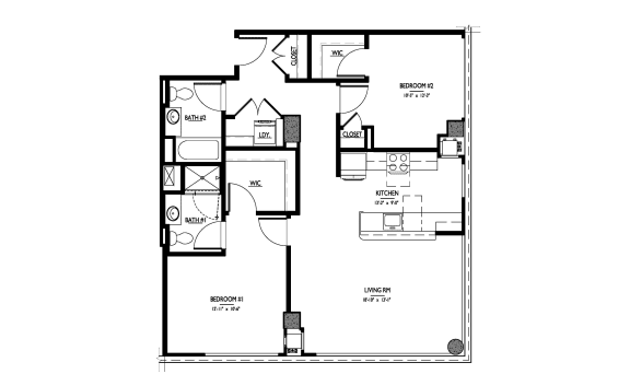 2 bedroom 2 bath Floor Plan D2 Penthouse at 1919 Market St., Philadelphia, PA, 19103