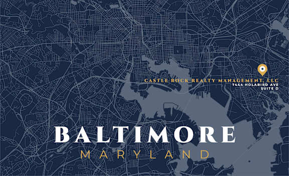 A map of Baltimore, Maryland with a location pin.