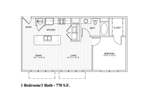 1Bed 1Bath A1 Floorplan at Aventura at Forest Park, St. Louis,Missouri