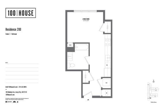 a floor plan of a 100 sq ft house at 100 House Apartments, Jersey City
