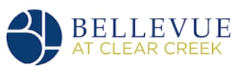 the logo at clear creek is shown on a black background