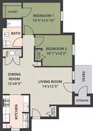  Floor Plan 2-Bedroom, 1-Bath