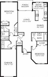 Brighton With Attached Garage. 2 bedroom apartment. Kitchen with eating area. 2 full bathrooms, shower stall in master. Two closets in master. Patio/balcony.
