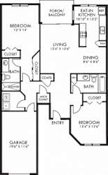 Hamilton With Attached Garage. 2 bedroom apartment. Kitchen with eating area. 2 full bathrooms, shower stall in master. Two closets in master. Patio/balcony.