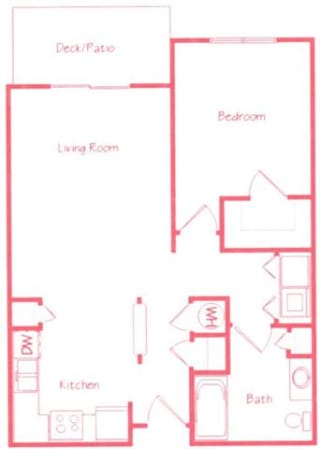 Maple one bedroom one bathroom floor plan at Highland View