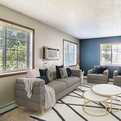Fargo, ND Foxboro Townhomes. a living room with couches and a coffee table