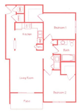 willow Willow two bedroom one bathroom floor plan at Highland View