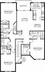 Royal Crest. 3 bedroom apartment. Kitchen with eating space. 2 full bathrooms, shower stall in master. Walk-in closets. Patio.