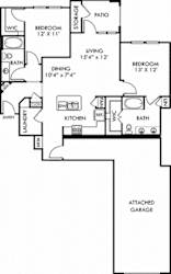 Pecos with Attached Garage. 2 bedroom apartment. Kitchen with island open to living/dinning rooms. 2 full bathrooms, double vanity in master. Walk-in closets. Patio/balcony.