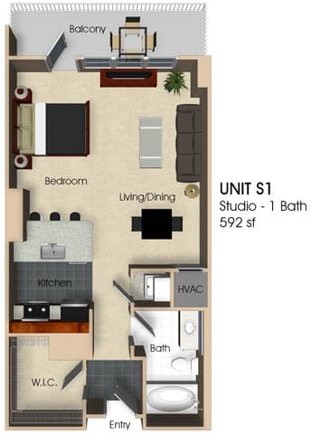 (S1) Studio 1 Bathroom Floor plan at Aurora, Maryland, 20852