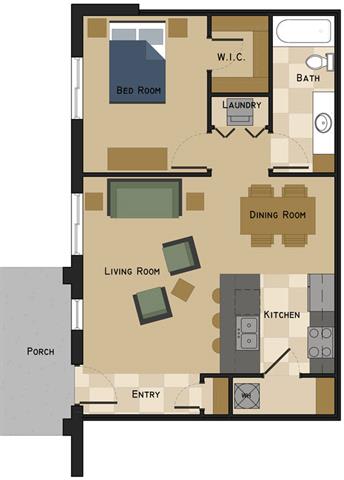 Floor Plan  Unit G one bedroom floor plan at The Villas at Wilderness Ridge
