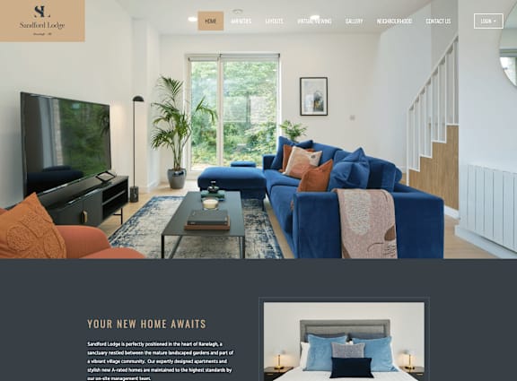 A webpage showcasing interior and exterior shots of a residential building.
