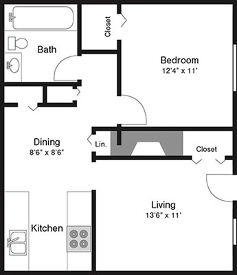 a floor plan of a 1 bedroom apartment