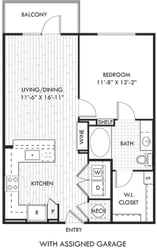 The Smith. 1 bedroom apartment with assigned garage. Kitchen with bartop open to living/dinning room. 1 full bathroom. Walk-in closet. Patio/balcony.