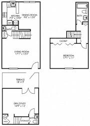 Asbury. 1 bedroom townhouse with den. Kitchen with bartop open to dinning room. 1 full bathroom + 2 powder rooms. Patio/balcony.