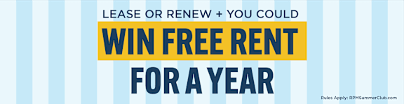 A promotional image offering a chance to win free rent for a year.