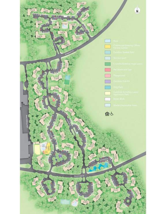 A map of a neighborhood with streets and house numbers.